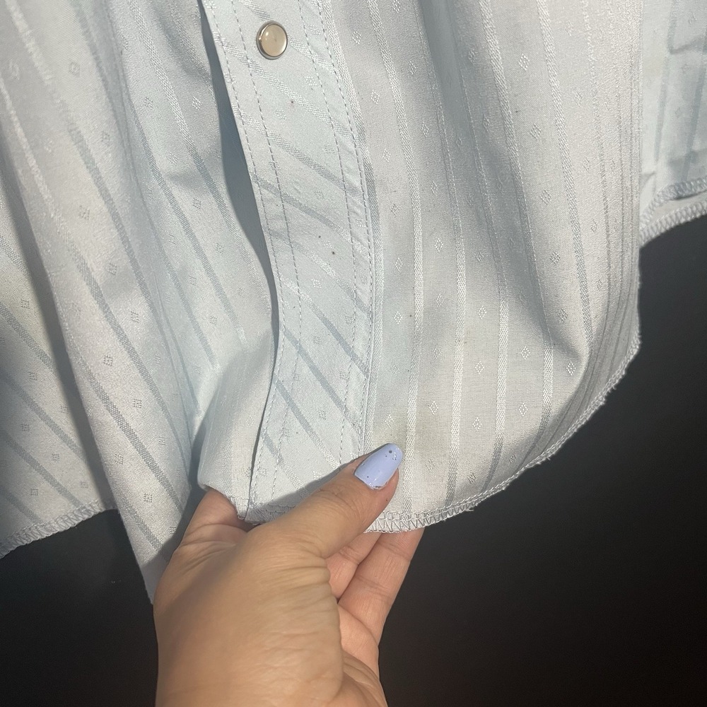 Wrangler Pearl Snap Shirt Mens 2XL Blue Dobby Striped Sport Rockabilly Rodeo (c9 - Picture 7 of 10